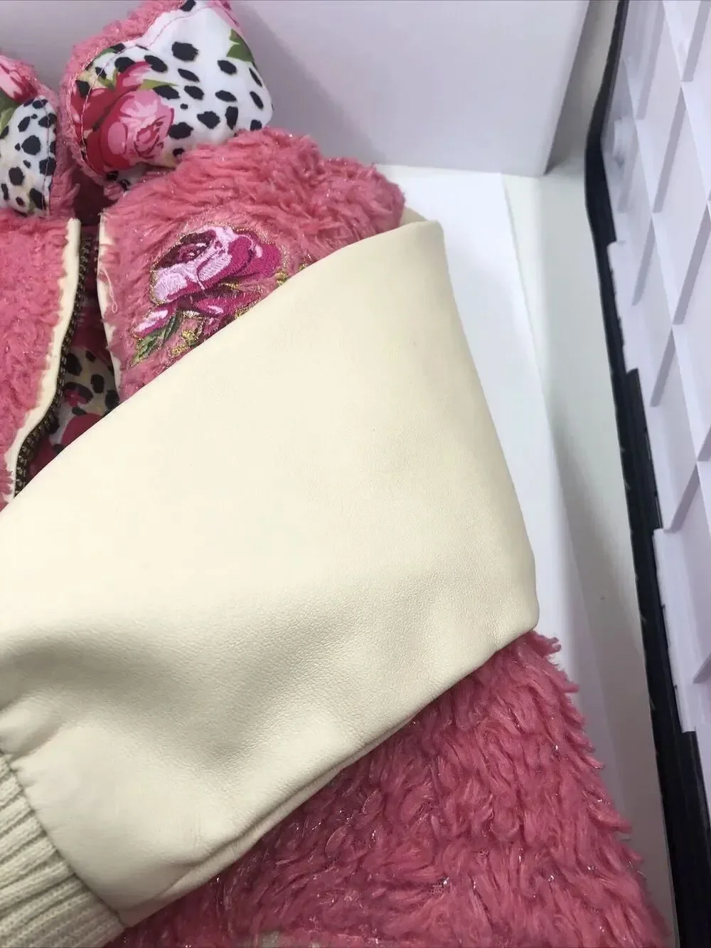 Betsey Johnson Faux Fur Faux Leather Bomber Jacket - Pink/tan, Sz 18mo